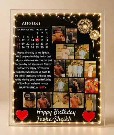 Customized magic mirror LED photo frame with birthday collage and calendar – Wedding Bundle Pakistan