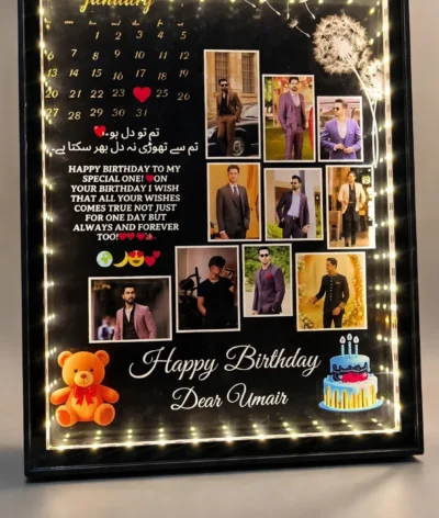Personalised magic mirror photo frame glowing with photos and birthday message – Wedding Bundle Pakistan